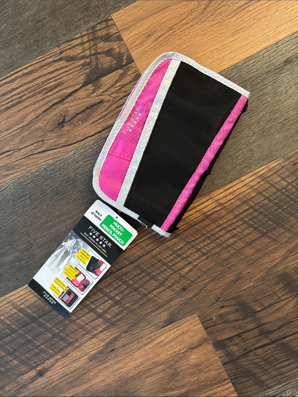Five Star Black and Pink Zip Pencil Pouch with Silver Trim